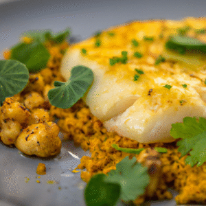 Dos de cabillaud croustillant au curry et herbes aromatiques- Les épices curieuses