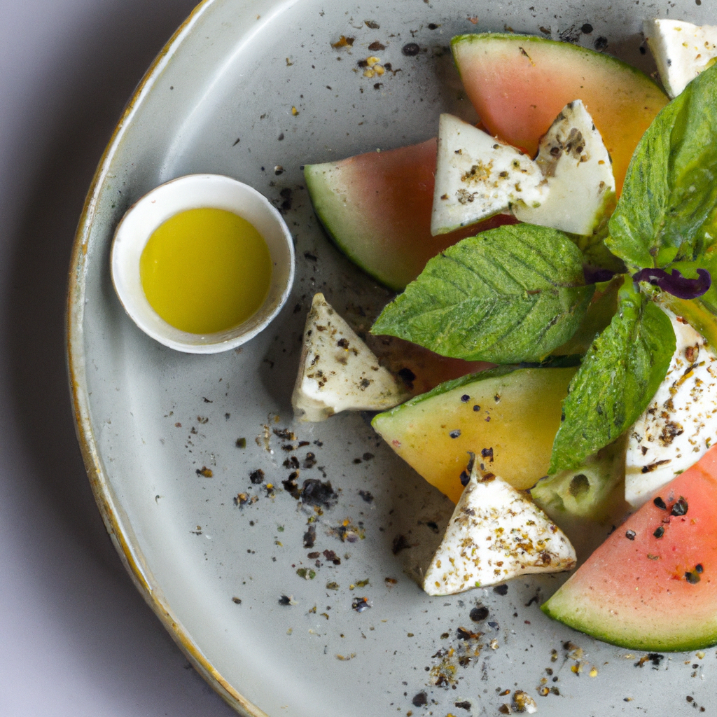 Salade fraîche melon feta et menthe au sumac et huile d’olive au poivre de Timut- Les épices curieuses