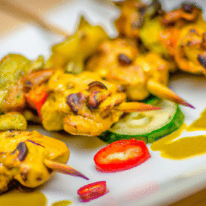 Brochettes de poulet façon satay, sauce cacahuète & citronnelle grillée- Les épices curieuses