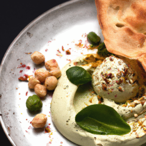 Houmous glacé au basilic et pistaches, pain pita maison- Les épices curieuses