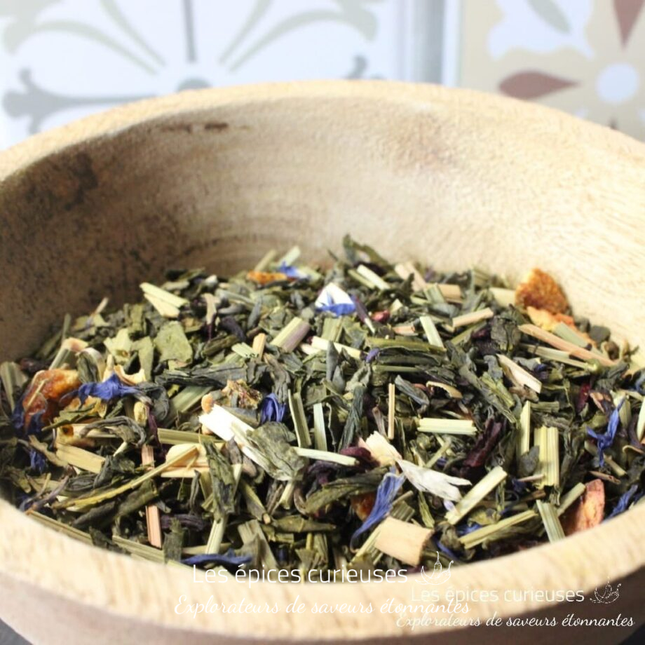 Thé vert exotique aux saveurs d'orange sanguine, grenade, et mandarine - Les épices curieuses