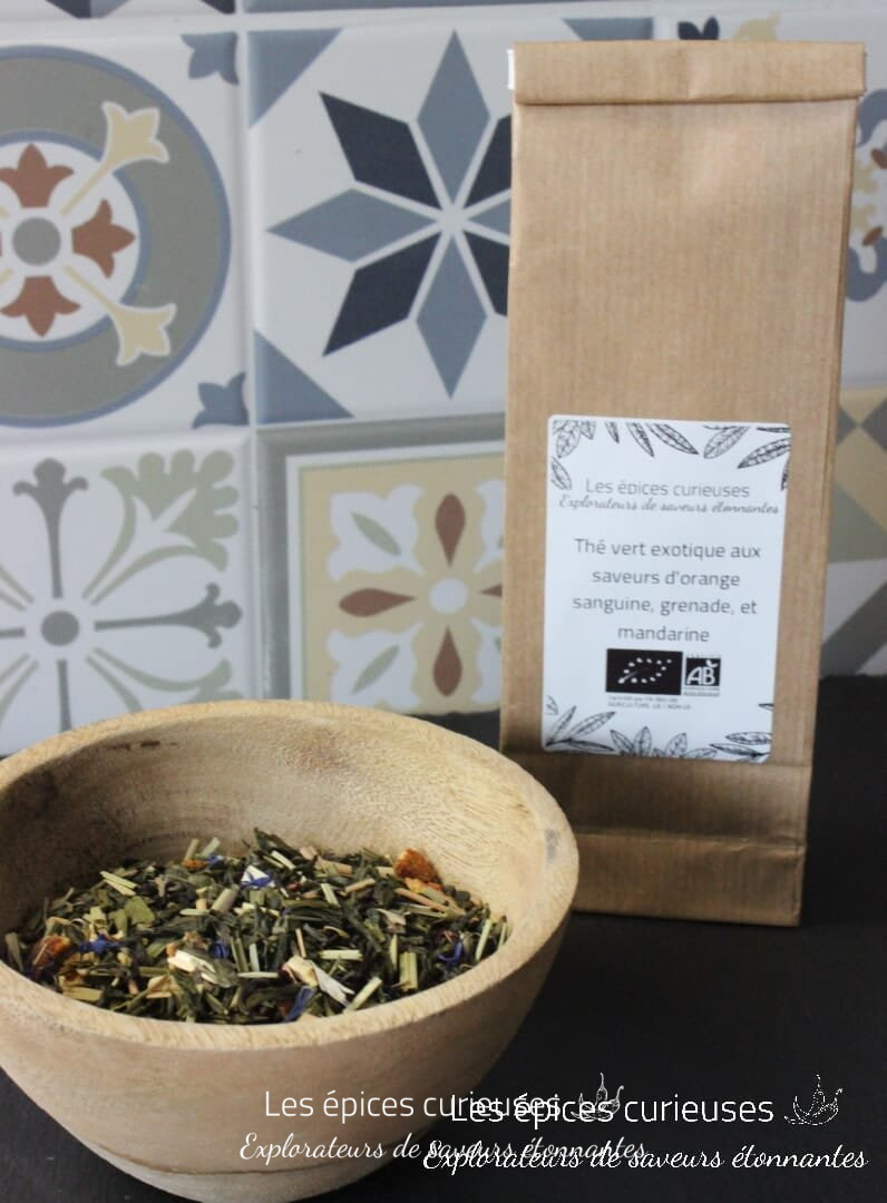 Thé vert exotique aux saveurs d'orange sanguine, grenade, et mandarine - Les épices curieuses