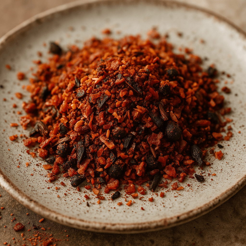 Épices artisanales sur assiette, mélange coloré de saveurs exotiques pour rehausser vos plats.