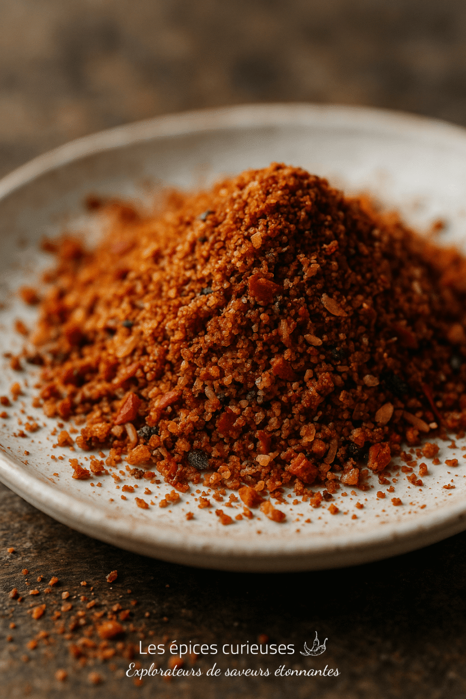 Assortiment d'épices rouges savoureuses sur une assiette, idéal pour relever vos plats avec une touche épicée.