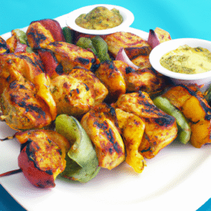 Brochettes de Poulet Tandoori au Yaourt et Épices avec Salsa Mangue-Menthe – Recette d’Été Facile et Savoureuse- Les épices curieuses