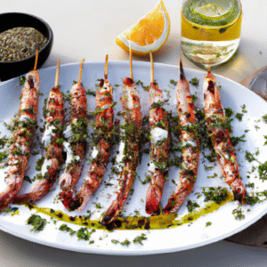Brochettes de crevettes grillées au sumac et citron vert avec tzatziki au cumin noir – recette barbecue estivale aux saveurs méditerranéennes- Les épices curieuses
