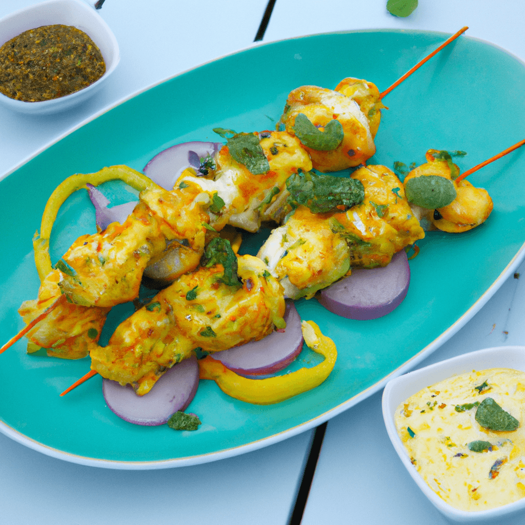 Brochettes de poulet marinées au yaourt et curcuma avec sauce tzatziki à la coriandre – recette estivale savoureuse et parfumée- Les épices curieuses