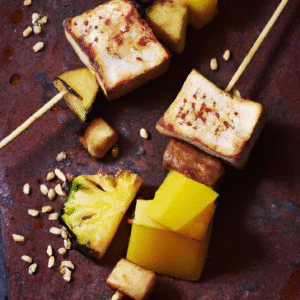 Brochettes de tofu mariné façon yakitori & ananas rôti- Les épices curieuses
