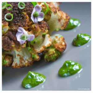 Chou-fleur rôti au barbecue, sauce chimichurri coriandre-menthe- Les épices curieuses