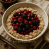 Bol de porridge sain garni de fruits rouges et baies pour un petit-déjeuner équilibré et nutritif.