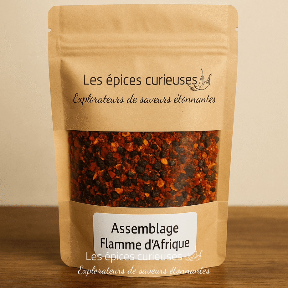 Sachet d'épices Flamme d’Afrique, mélange coloré pour sublimer vos plats avec des saveurs exotiques.