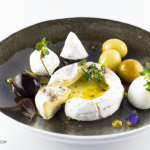 Fromage de chèvre frais fouetté, huile d’olive et baie de la passion- Les épices curieuses