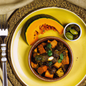 Tajine végétarien d'automne à la courge butternut rôtie, dattes Medjool, pois chiches et ras el-hanout noir- Les épices curieuses