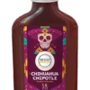Sauce piquante 100ml Chihuahua Chipotle, saveur fumée et fruitée, design coloré avec crâne mexicain.