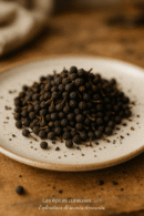 Assiette de clous de girofle séchés sur une table en bois, ingrédients pour la cuisine et les infusions épicées.