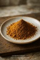 Poudre de cannelle sur une assiette en céramique, parfaite pour la cuisine et les recettes gourmandes.