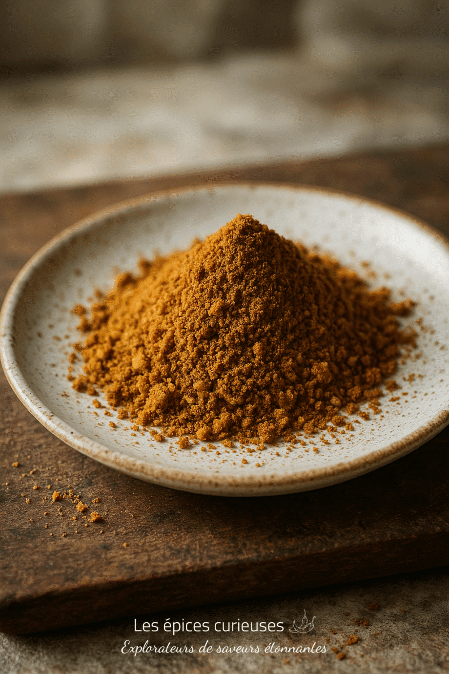 Poudre de cannelle sur une assiette en céramique, parfaite pour la cuisine et les recettes gourmandes.