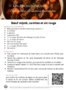 Recette de bœuf mijoté avec carottes et vin rouge, ingrédients et préparation pour un plat savoureux.