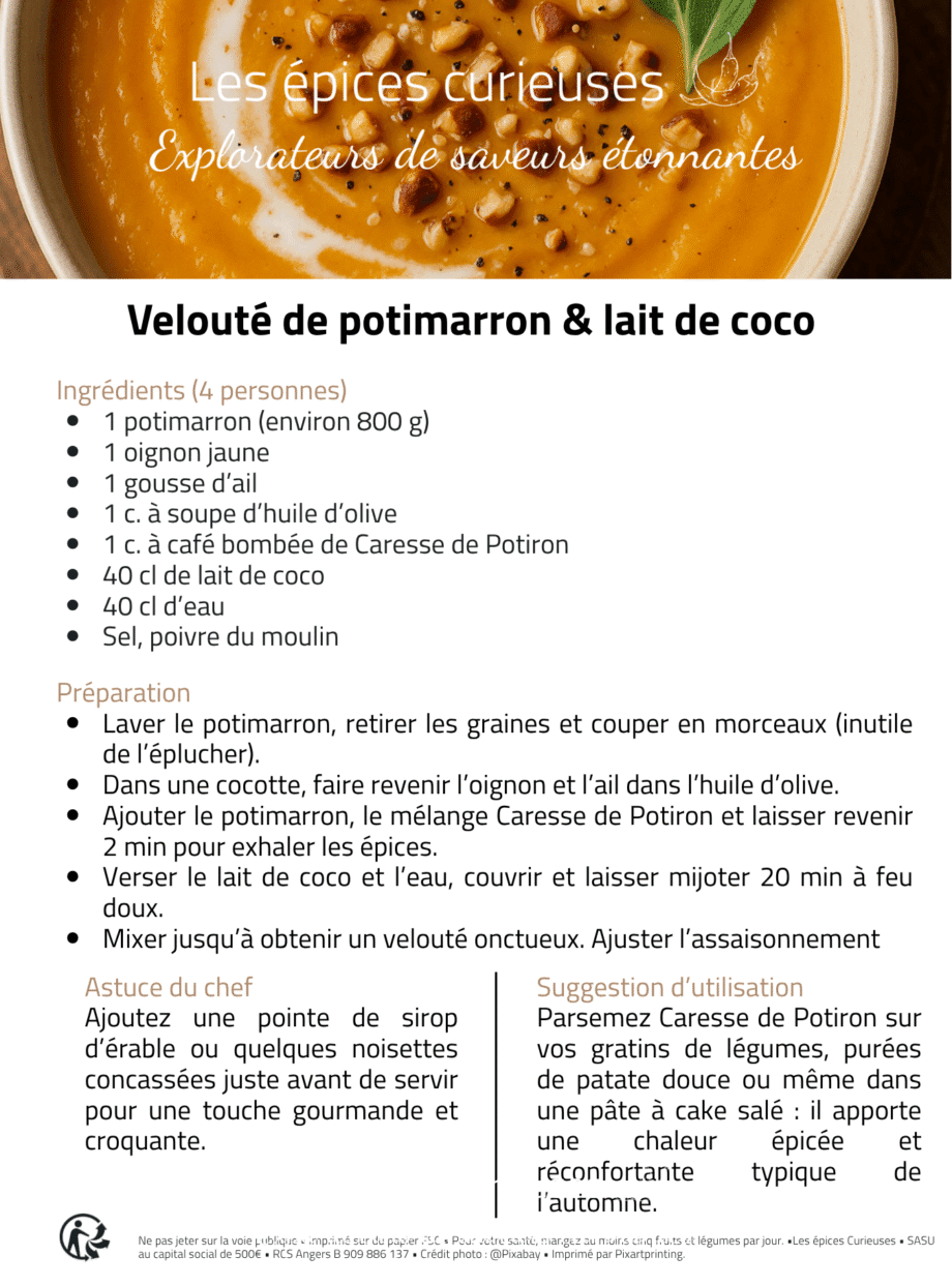 Velouté de potimarron et lait de coco : une recette gourmande et automnale avec épices, facile à préparer.
