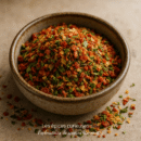 Bol de mélange d'épices colorées contenant des herbes séchées et des légumes pour rehausser la saveur des plats.