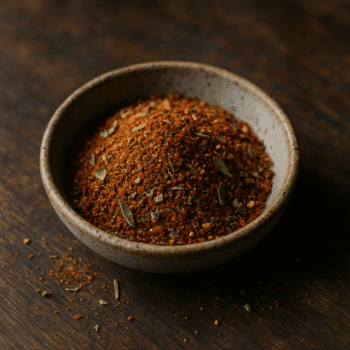 Bol de mélange d'épices colorées sur une table en bois, parfait pour relever vos plats avec une touche exotique.