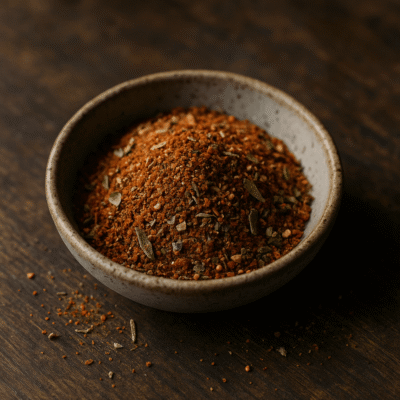 Bol de mélange d'épices colorées sur une table en bois, parfait pour relever vos plats avec une touche exotique.