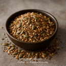 Mélange de graines bio, parfait pour assaisonnement et snack sain.
