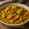 Curry de pois chiches et légumes avec curry, carottes et chou-fleur dans un bol en céramique. Repas végétalien savoureux.