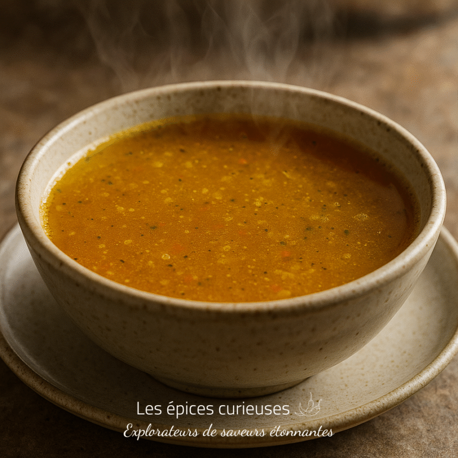 Bol de soupe chaude et fumante aux légumes, parfait pour une journée d'hiver.