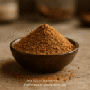 Bol de poudre de cannelle sur une table en bois, parfait pour les recettes et les desserts épicés.