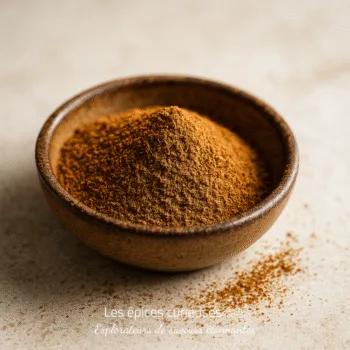 Bol de poudre de cannelle sur fond neutre, utilisé pour la cuisine et les desserts.