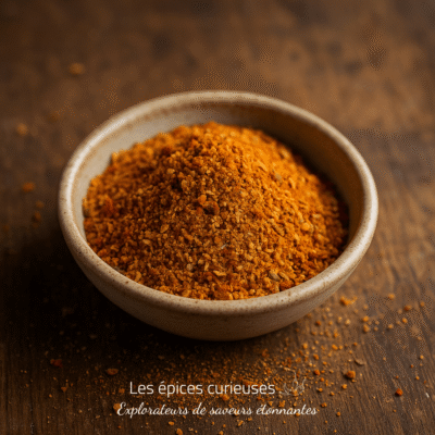 Bol de piment rouge en poudre sur table en bois, ajout épicé pour vos plats.