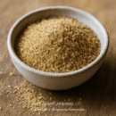 Bol de sucre brun sur une table en bois, parfait pour pâtisseries et recettes sucrées.