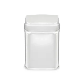 Boîte métallique argentée, idéale pour le stockage hermétique de thé ou café, design élégant et moderne.