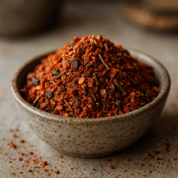 Assortiment d'épices aromatiques dans un bol en céramique, idéal pour rehausser vos plats avec une touche de saveur intense.