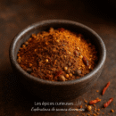 Bol de mélange d'épices chaudes et aromatiques sur une surface texturée brune.