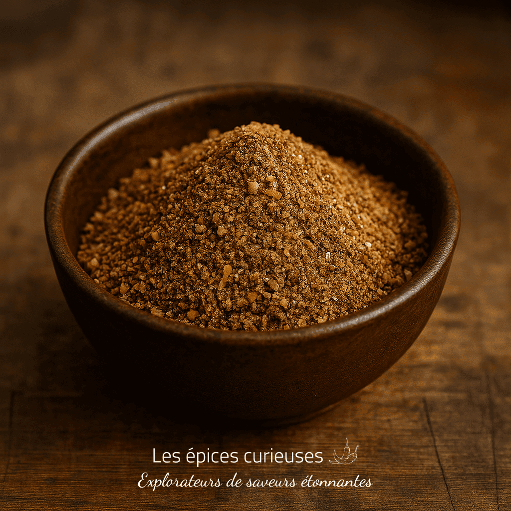 Bol de mélange d'épices moulues sur une table en bois, prêt pour la cuisine gourmande.