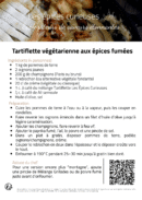 Recette de tartiflette végétarienne aux épices fumées avec ingrédients et instructions de préparation.