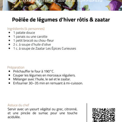 Recette de poêlée de légumes d'hiver rôtis avec du zaatar, par Les Épices Curieuses. Préparation simple et savoureuse.