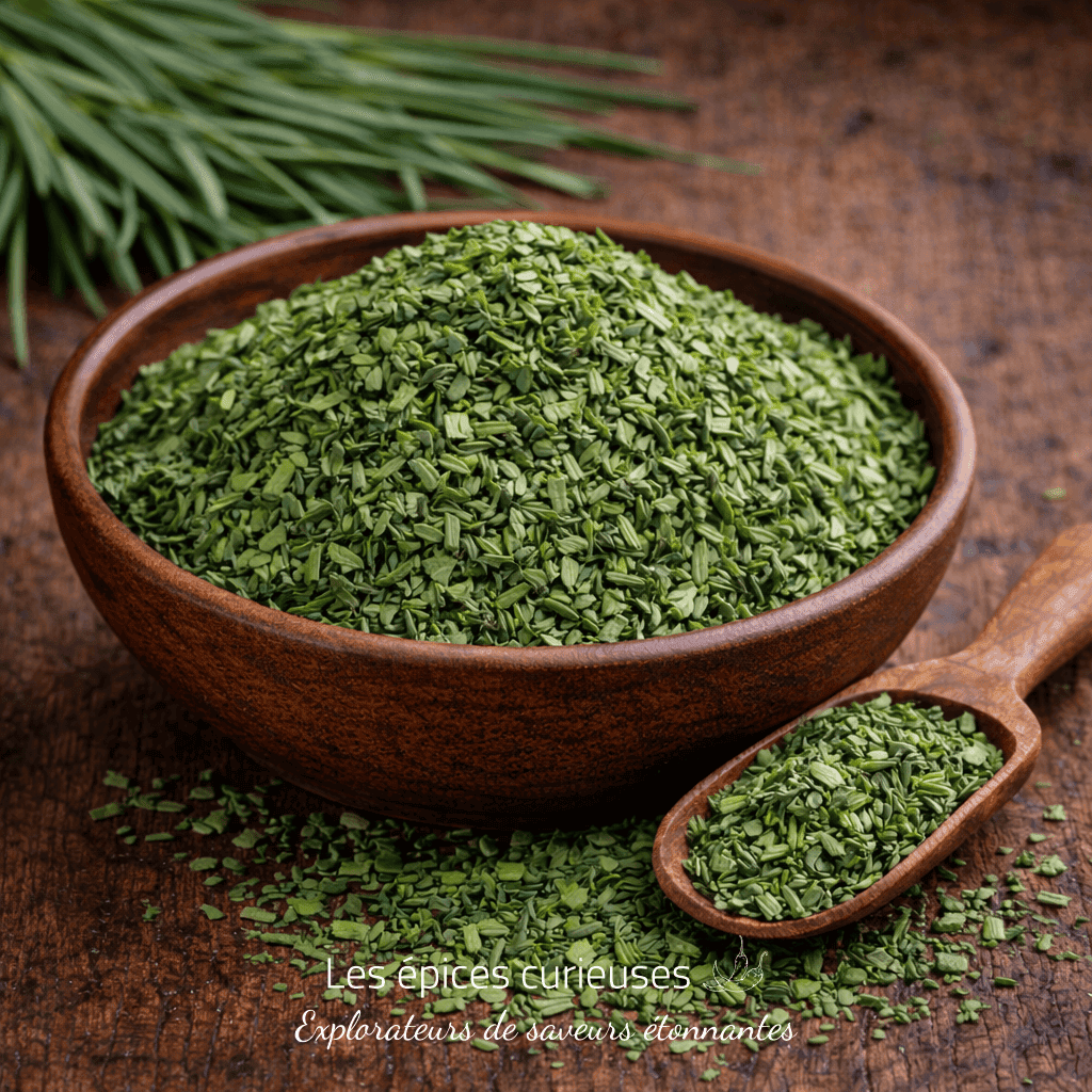 Ciboulette séchée en flocon pour assaisonnement naturel.