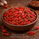 Bol en bois rempli de piments rouges séchés sur une table en bois, épice pour relever vos plats.