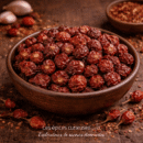Bol en bois de piments rouges séchés sur une table rustique, idéal pour une touche épicée en cuisine.