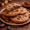 Biscuits croustillants aux pépites de chocolat fondantes sur une assiette en bois, parfaits pour une pause gourmande.