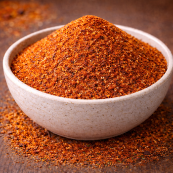 Bol de mélange d'épices colorées sur une table en bois, prêt pour sublimer vos plats.