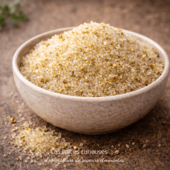 Bol de sucre roux, sur fond de bois, utilisé pour pâtisserie artisanale et desserts gourmands.