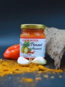 Purée de piment ananas Maison Boyer, épices, ail et habanero en fond, pot gourmet fabriqué en France.