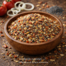 Mélange d'épices variées dans un bol en bois, prêt à rehausser vos plats avec saveur et couleur.