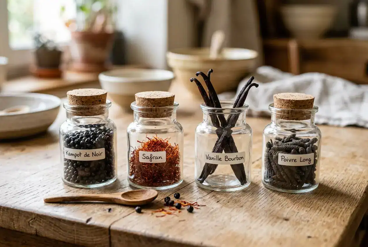 Collection d'épices rares professionnelles en bocaux