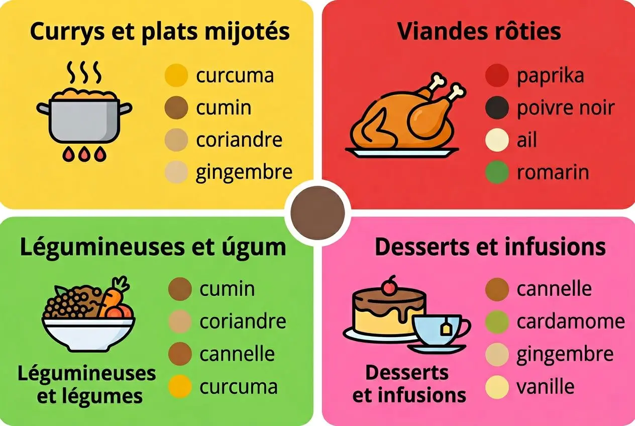 Guide d'association des épices par type de plat