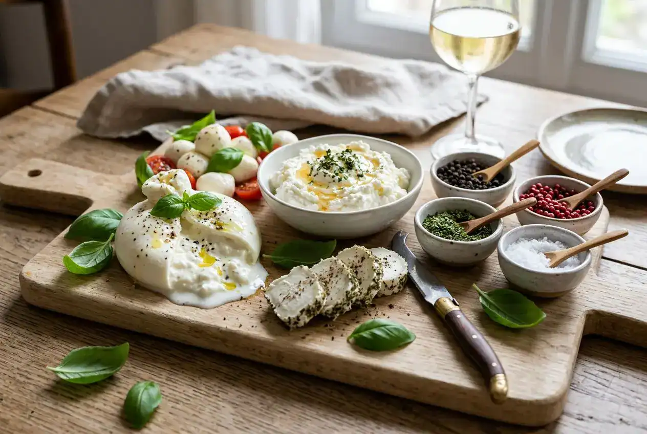 Plateau de fromages frais avec épices